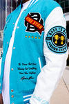Limited Edition Sophomore Sensation Varsity Jacket (Turquoise/White)